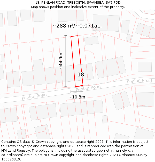 18, PENLAN ROAD, TREBOETH, SWANSEA, SA5 7DD: Plot and title map