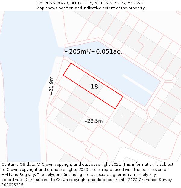 18, PENN ROAD, BLETCHLEY, MILTON KEYNES, MK2 2AU: Plot and title map