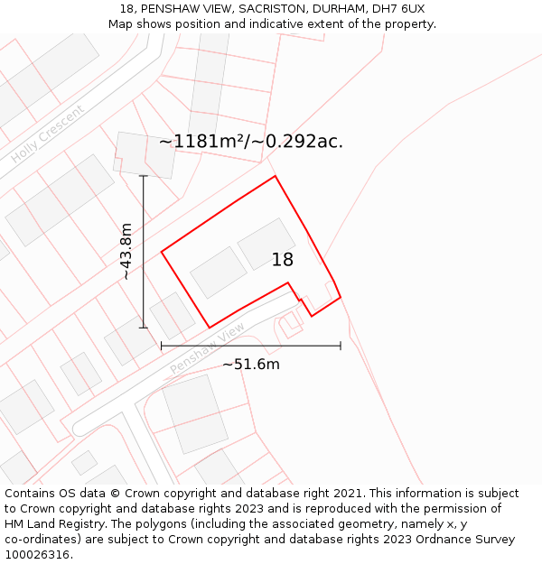 18, PENSHAW VIEW, SACRISTON, DURHAM, DH7 6UX: Plot and title map