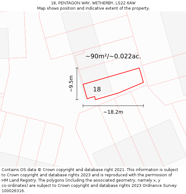 18, PENTAGON WAY, WETHERBY, LS22 6AW: Plot and title map
