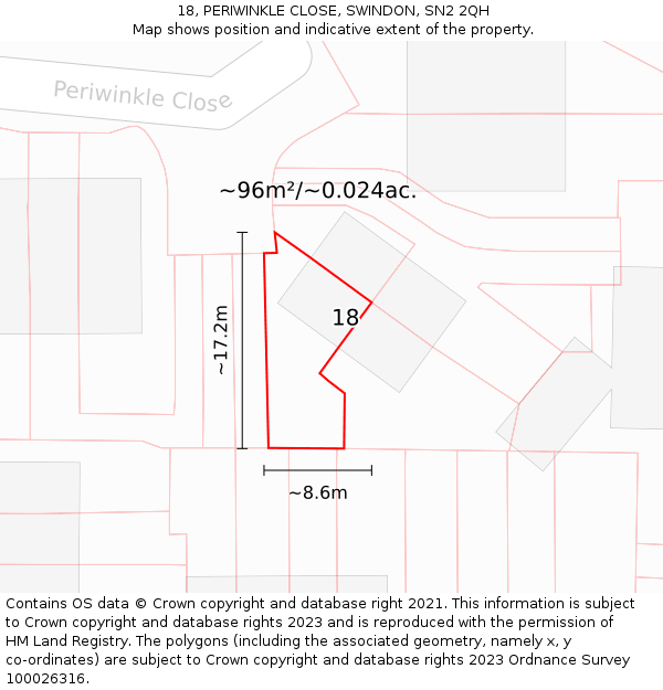 18, PERIWINKLE CLOSE, SWINDON, SN2 2QH: Plot and title map