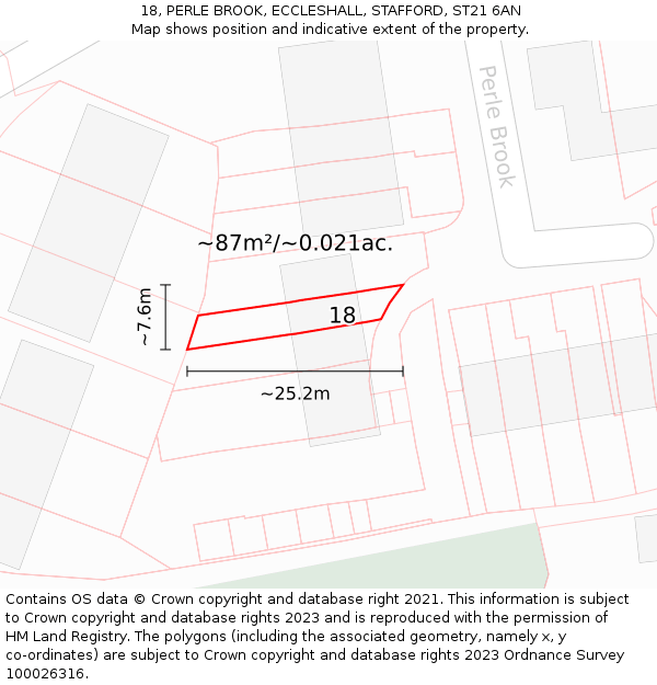 18, PERLE BROOK, ECCLESHALL, STAFFORD, ST21 6AN: Plot and title map