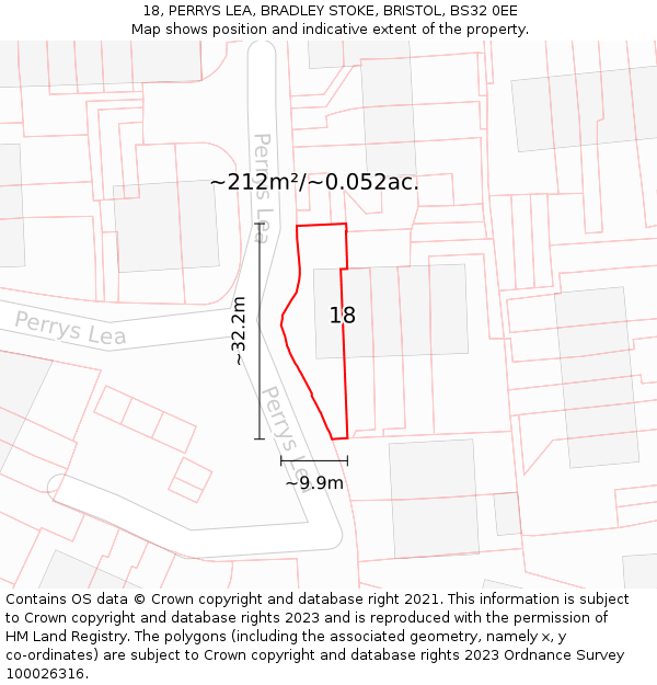 18, PERRYS LEA, BRADLEY STOKE, BRISTOL, BS32 0EE: Plot and title map