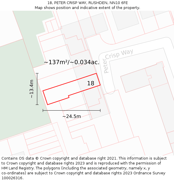 18, PETER CRISP WAY, RUSHDEN, NN10 6FE: Plot and title map