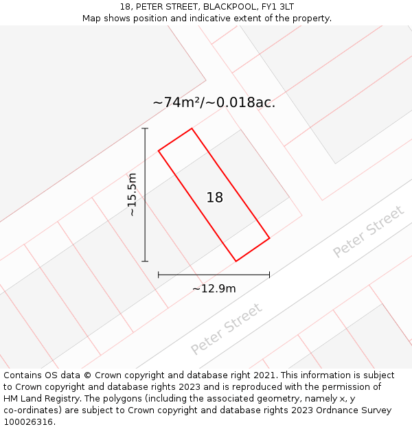 18, PETER STREET, BLACKPOOL, FY1 3LT: Plot and title map