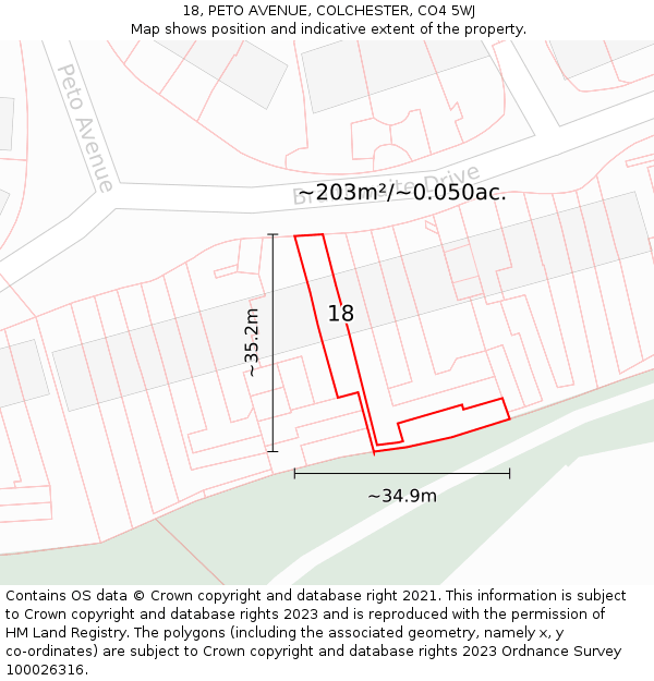 18, PETO AVENUE, COLCHESTER, CO4 5WJ: Plot and title map