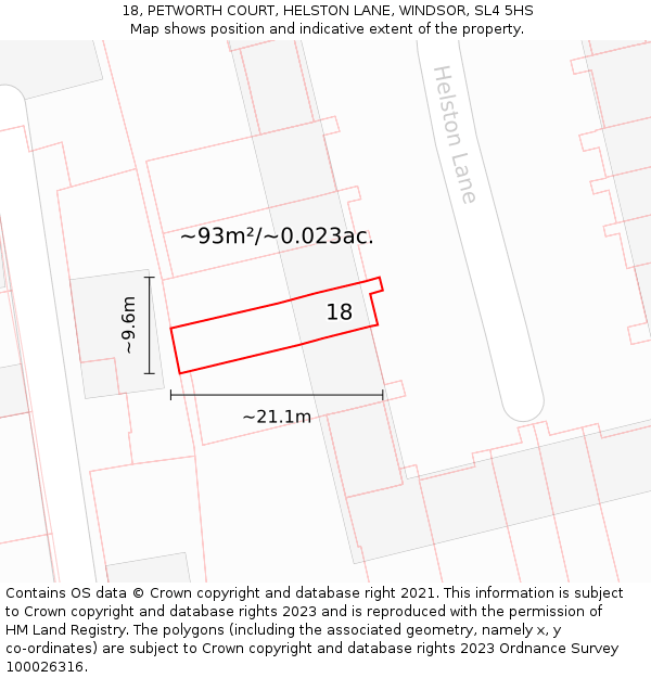 18, PETWORTH COURT, HELSTON LANE, WINDSOR, SL4 5HS: Plot and title map