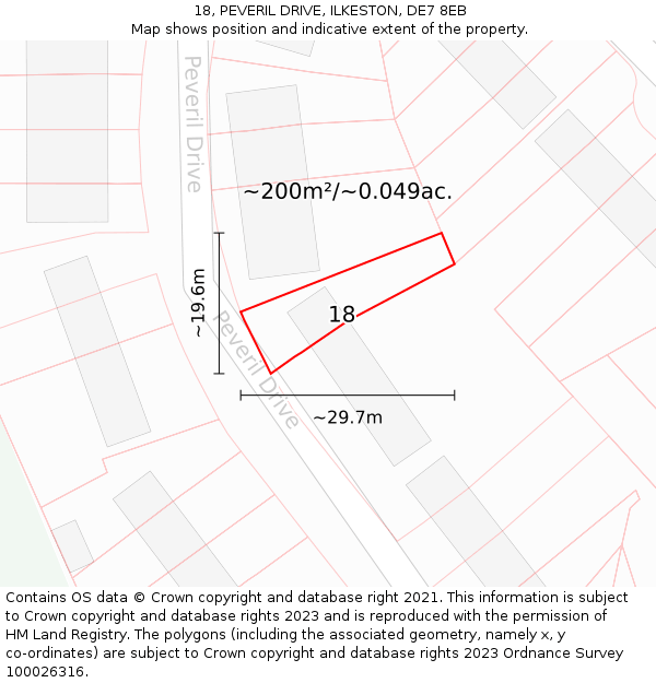 18, PEVERIL DRIVE, ILKESTON, DE7 8EB: Plot and title map