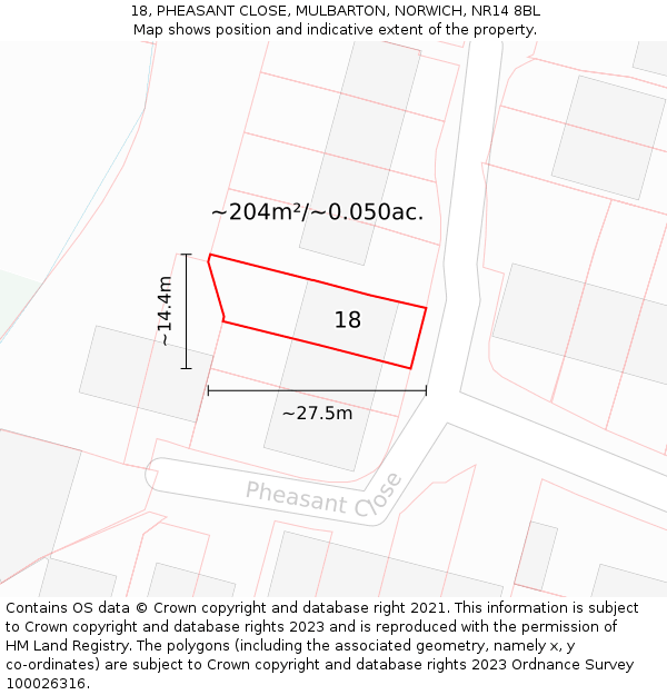 18, PHEASANT CLOSE, MULBARTON, NORWICH, NR14 8BL: Plot and title map