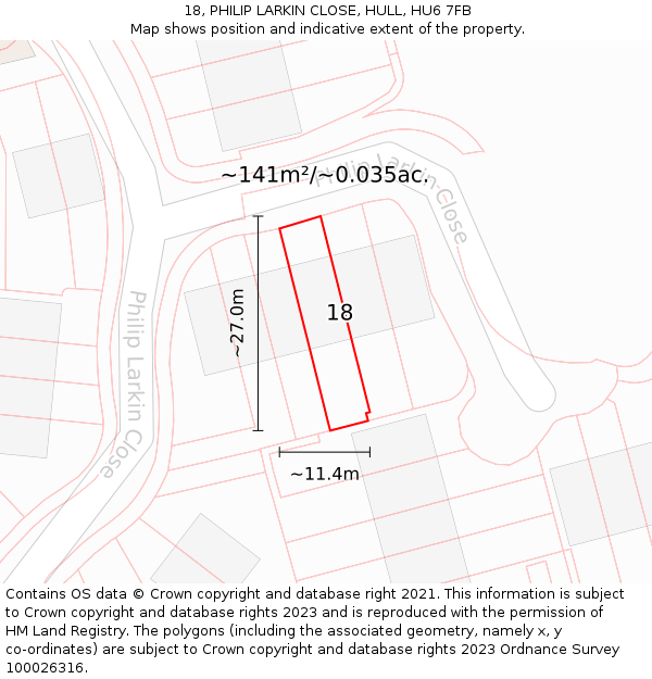 18, PHILIP LARKIN CLOSE, HULL, HU6 7FB: Plot and title map