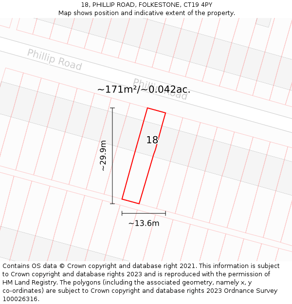 18, PHILLIP ROAD, FOLKESTONE, CT19 4PY: Plot and title map