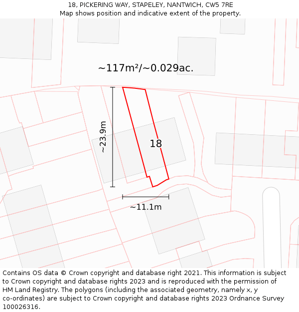 18, PICKERING WAY, STAPELEY, NANTWICH, CW5 7RE: Plot and title map