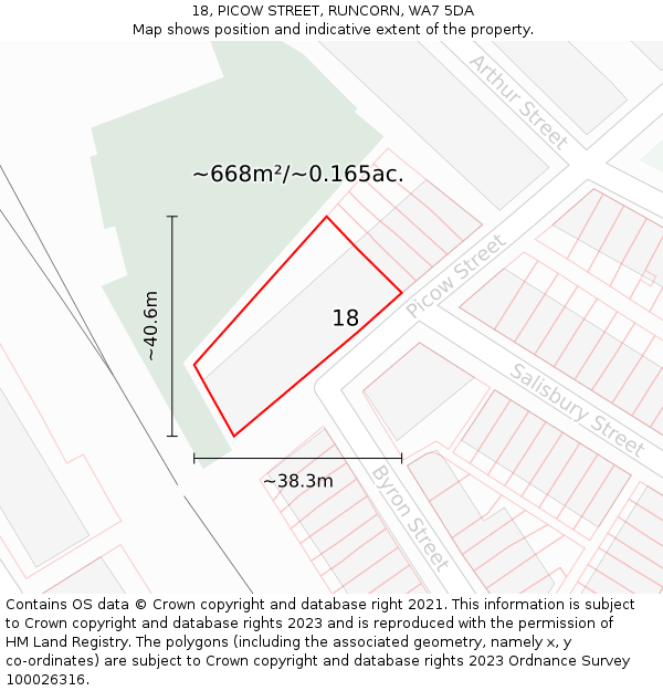 18, PICOW STREET, RUNCORN, WA7 5DA: Plot and title map