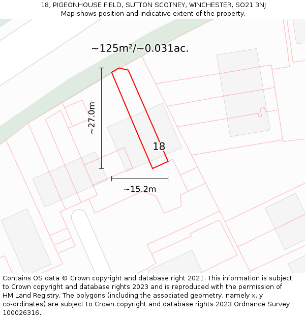 18, PIGEONHOUSE FIELD, SUTTON SCOTNEY, WINCHESTER, SO21 3NJ: Plot and title map
