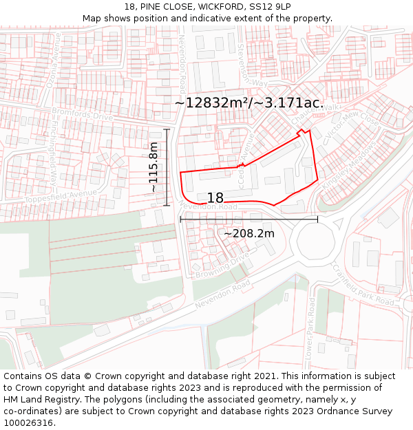 18, PINE CLOSE, WICKFORD, SS12 9LP: Plot and title map