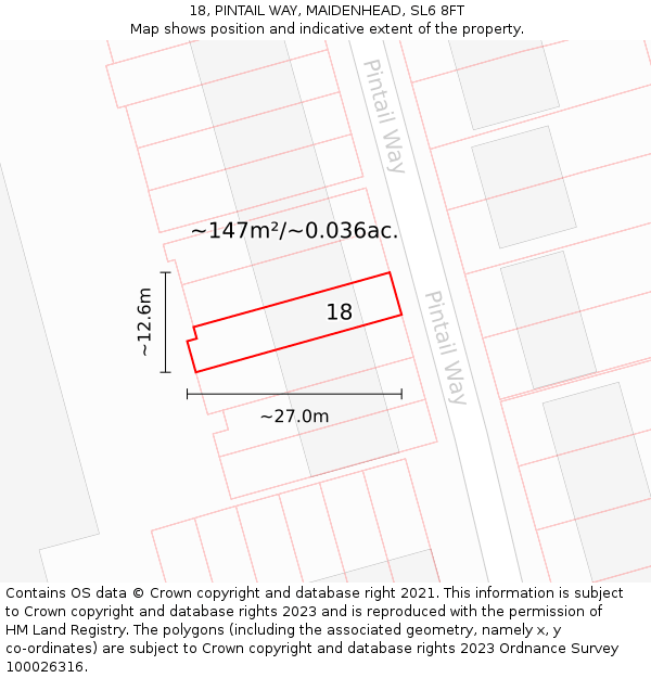 18, PINTAIL WAY, MAIDENHEAD, SL6 8FT: Plot and title map