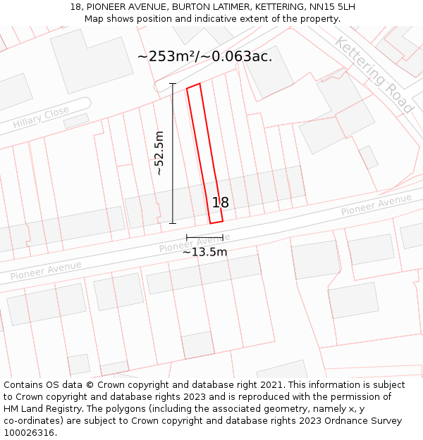 18, PIONEER AVENUE, BURTON LATIMER, KETTERING, NN15 5LH: Plot and title map