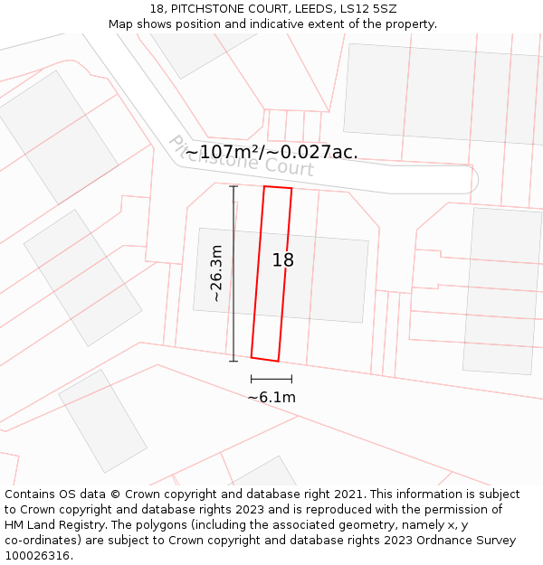 18, PITCHSTONE COURT, LEEDS, LS12 5SZ: Plot and title map