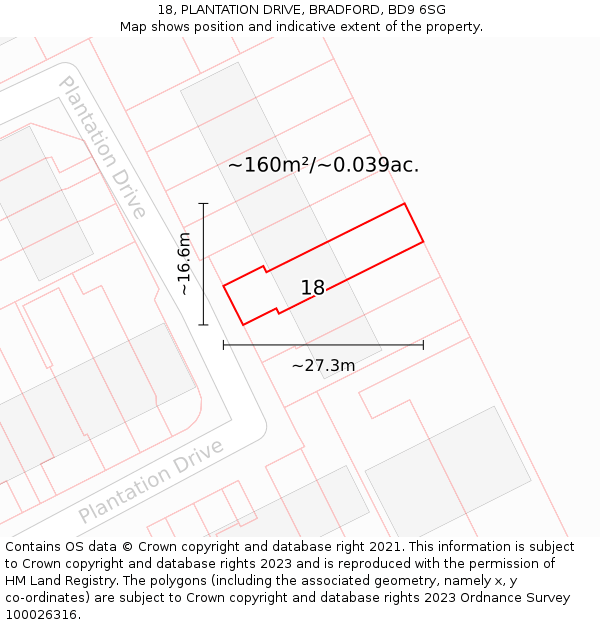 18, PLANTATION DRIVE, BRADFORD, BD9 6SG: Plot and title map