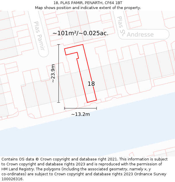 18, PLAS PAMIR, PENARTH, CF64 1BT: Plot and title map