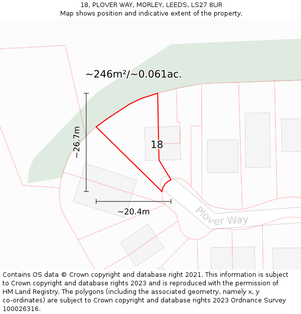 18, PLOVER WAY, MORLEY, LEEDS, LS27 8UR: Plot and title map
