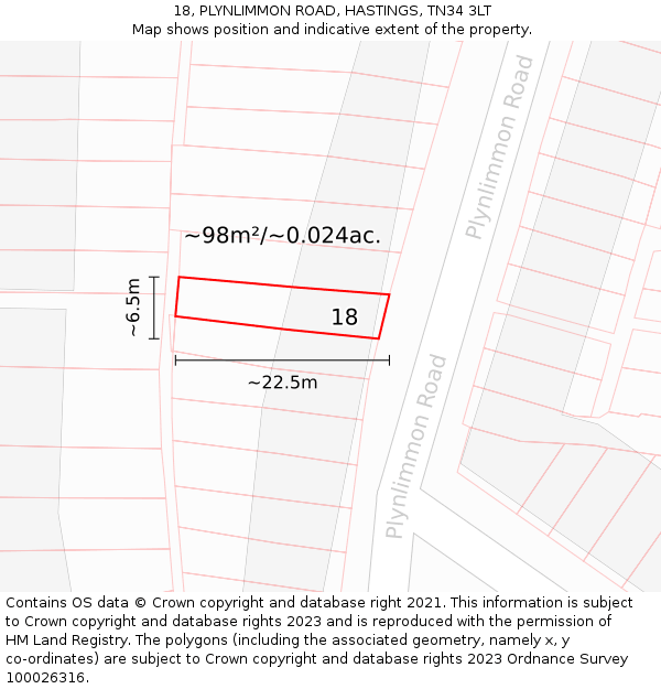 18, PLYNLIMMON ROAD, HASTINGS, TN34 3LT: Plot and title map
