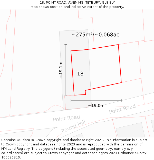 18, POINT ROAD, AVENING, TETBURY, GL8 8LY: Plot and title map