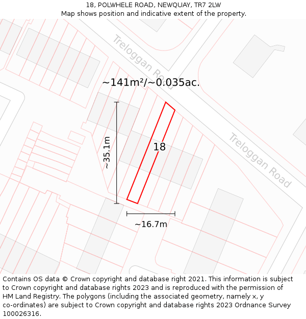 18, POLWHELE ROAD, NEWQUAY, TR7 2LW: Plot and title map