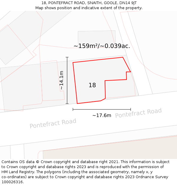 18, PONTEFRACT ROAD, SNAITH, GOOLE, DN14 9JT: Plot and title map