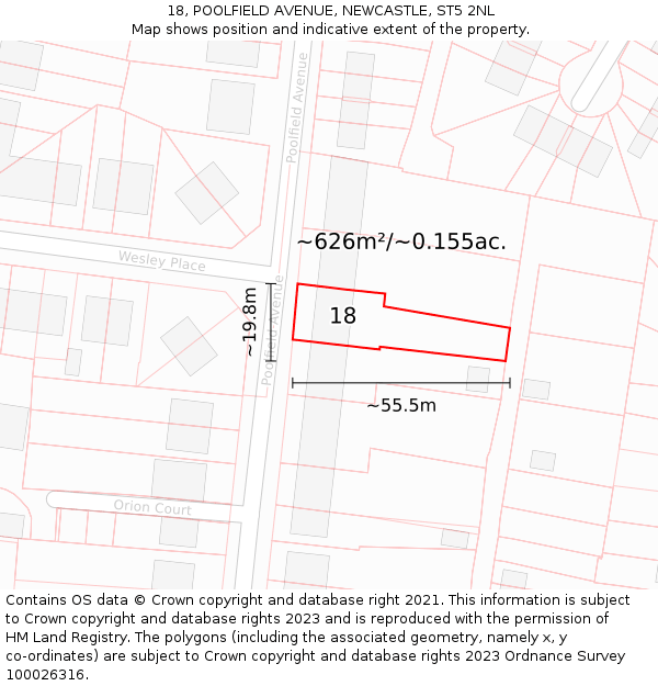 18, POOLFIELD AVENUE, NEWCASTLE, ST5 2NL: Plot and title map