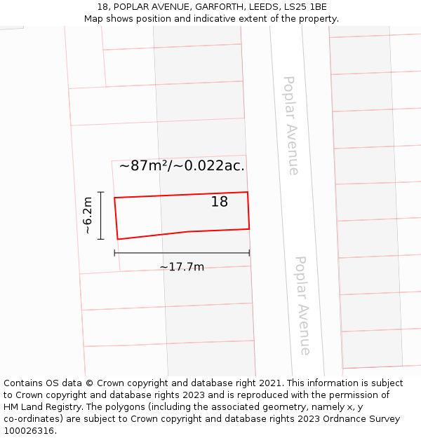 18, POPLAR AVENUE, GARFORTH, LEEDS, LS25 1BE: Plot and title map