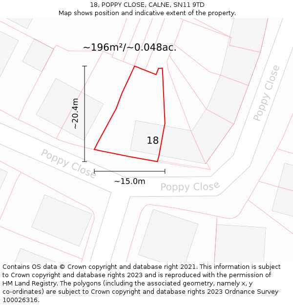 18, POPPY CLOSE, CALNE, SN11 9TD: Plot and title map
