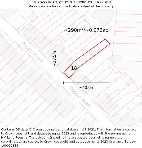18, POPPY ROAD, PRINCES RISBOROUGH, HP27 9DB: Plot and title map