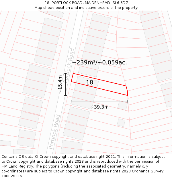 18, PORTLOCK ROAD, MAIDENHEAD, SL6 6DZ: Plot and title map
