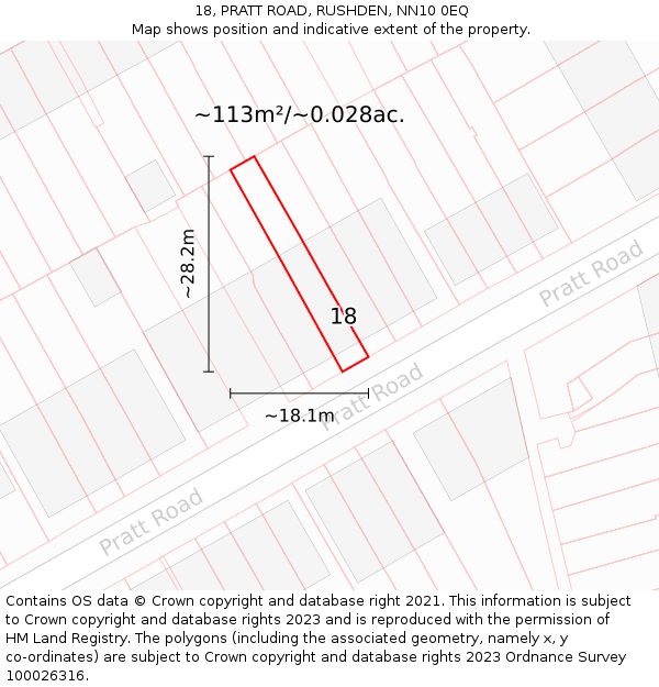 18, PRATT ROAD, RUSHDEN, NN10 0EQ: Plot and title map