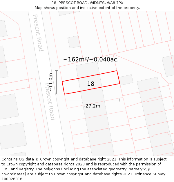 18, PRESCOT ROAD, WIDNES, WA8 7PX: Plot and title map