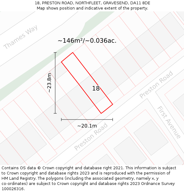 18, PRESTON ROAD, NORTHFLEET, GRAVESEND, DA11 8DE: Plot and title map