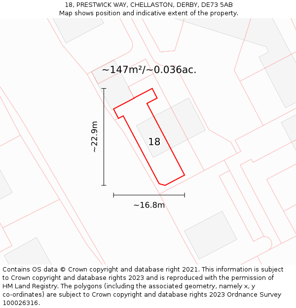 18, PRESTWICK WAY, CHELLASTON, DERBY, DE73 5AB: Plot and title map