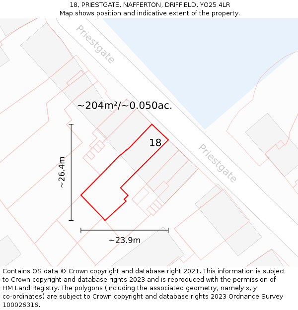 18, PRIESTGATE, NAFFERTON, DRIFFIELD, YO25 4LR: Plot and title map