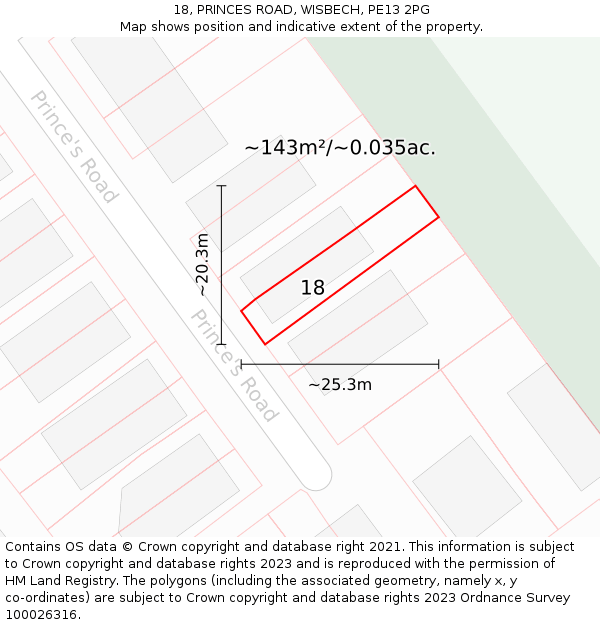 18, PRINCES ROAD, WISBECH, PE13 2PG: Plot and title map