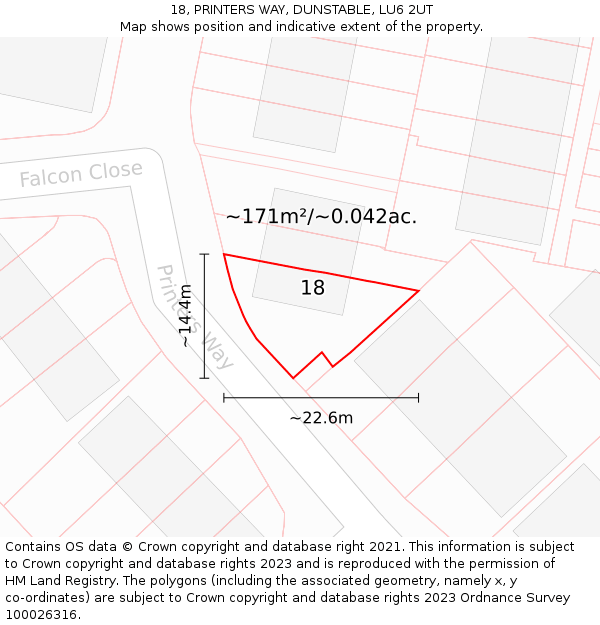 18, PRINTERS WAY, DUNSTABLE, LU6 2UT: Plot and title map