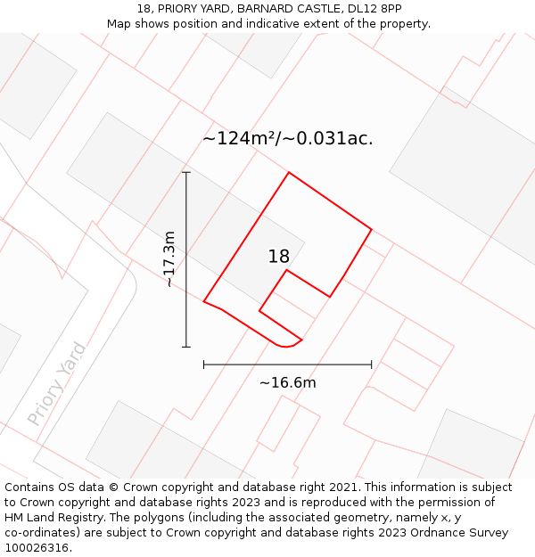 18, PRIORY YARD, BARNARD CASTLE, DL12 8PP: Plot and title map