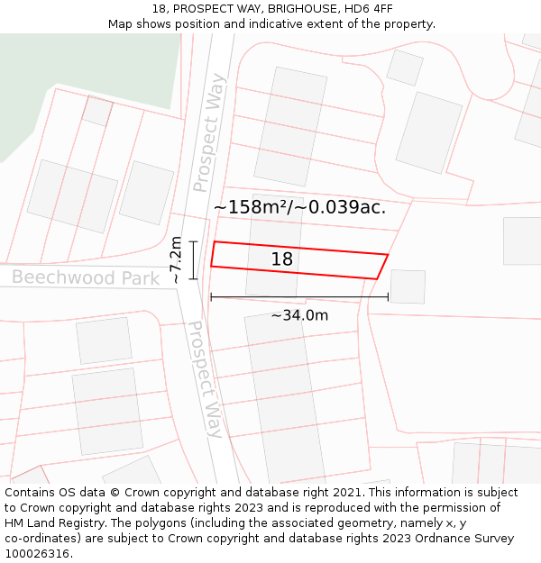 18, PROSPECT WAY, BRIGHOUSE, HD6 4FF: Plot and title map