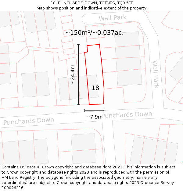 18, PUNCHARDS DOWN, TOTNES, TQ9 5FB: Plot and title map