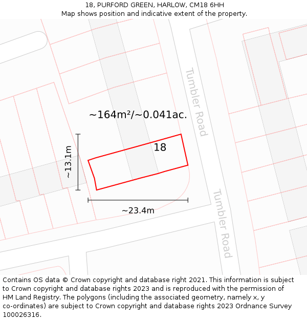 18, PURFORD GREEN, HARLOW, CM18 6HH: Plot and title map