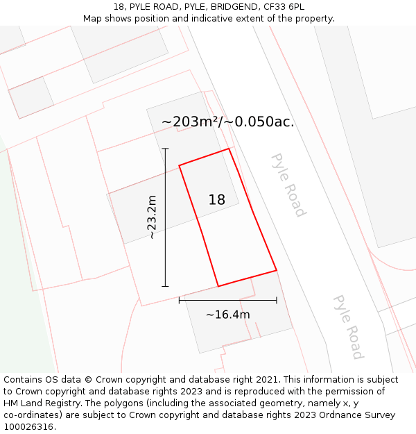 18, PYLE ROAD, PYLE, BRIDGEND, CF33 6PL: Plot and title map
