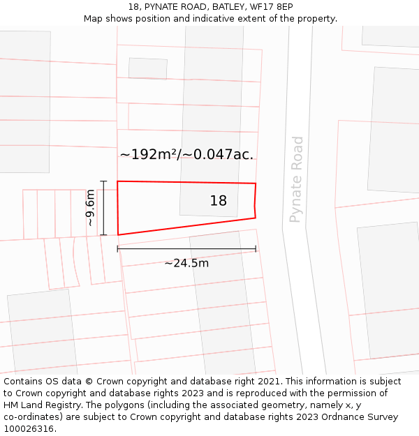 18, PYNATE ROAD, BATLEY, WF17 8EP: Plot and title map