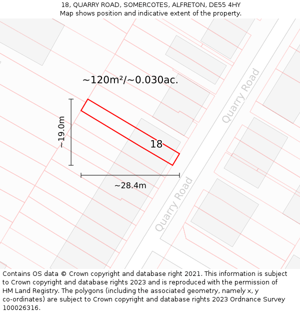 18, QUARRY ROAD, SOMERCOTES, ALFRETON, DE55 4HY: Plot and title map
