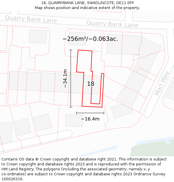 18, QUARRYBANK LANE, SWADLINCOTE, DE11 0FP: Plot and title map