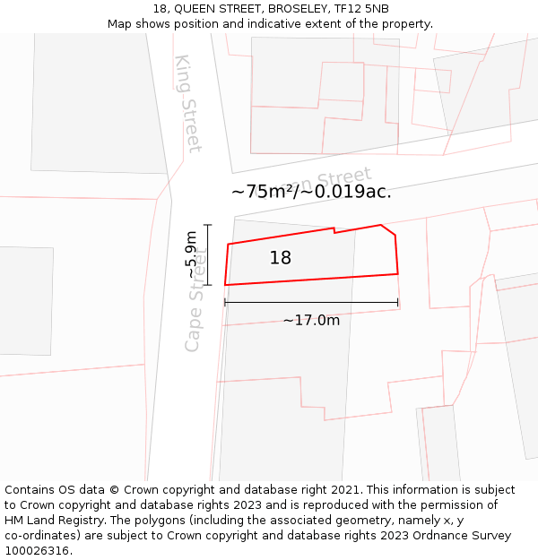 18, QUEEN STREET, BROSELEY, TF12 5NB: Plot and title map